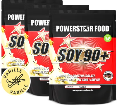 Produktbild von Powerstar SOY 90+ | 3x1kg Soja-Protein-Isolat | Gentechnisch unverändert & GMO-frei | Veganes Eiweiß-Pulver zum Muskelaufbau | Vanilla