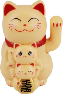 Produktbild von Glückskatze Mini Maneki-neko Familie beige Solar 5cm Winkekatze Lucky cat