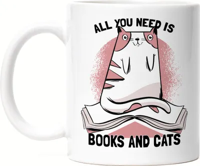 Produktbild von All you need is books and cats Tasse weiß Bücherliebhaber Katzenliebhaber Liebe zum Lesen Katzen Bücher Bücherwurm