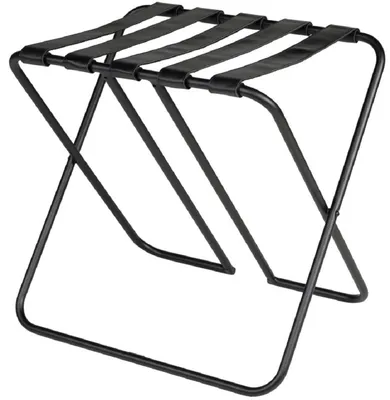Zdjęcie produktu dla Casa Padrino Luxury Luggage Rack Black 55 x 44 x H. 50 cm - Składany bagażnik ze stali malowanej proszkowo i imitacji skóry - Akcesoria hotelowe