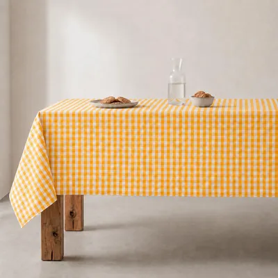 Produktbild von Fleckenresistente Tischdecke, Karomuster, Baumwolle, 140 x 100 cm, gelb