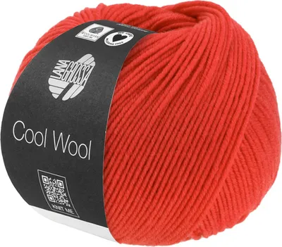 A ball of red yarn with a black label.