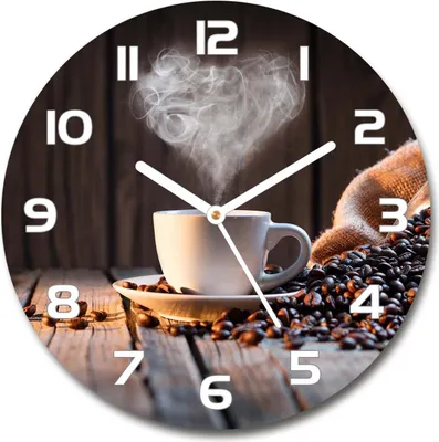 Produktbild von Wanduhr aus Glas 30fi Glasbild Glasuhr Gehärtetes Glas - weisse-zeiger - Cup of coffee