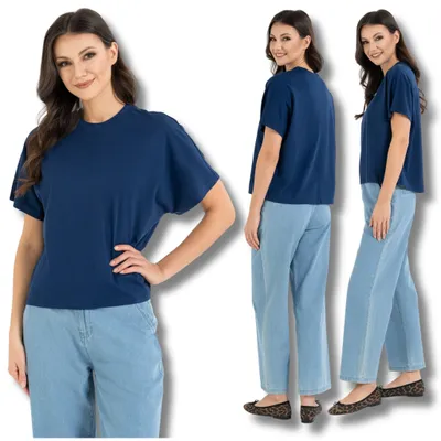 Produktbild von Moraj - T-Shirt Dunkelblau - Damen T-Shirt Größe  XXL - Kurzarmshirt - Baumwollshirt