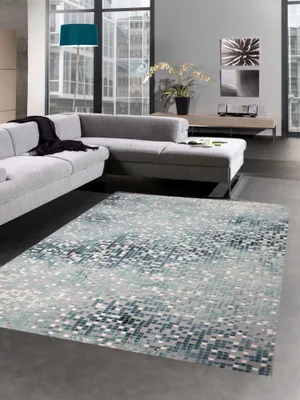 Immagine prodotto di Tappeto soggiorno moderno mosaico grigio turchese dimensioni - 80x150 cm