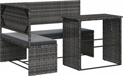 Produktbild von Gartensofa in L-Form mit Tisch und Kissen Grau Poly Rattan