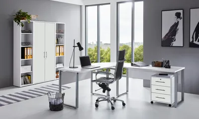 Produktbild von Büromöbel-Set TABOR PRO 3 in weiß / weiß matt, Arbeitszimmer Komplett-Set
