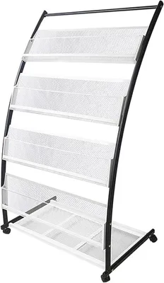 Produktbild von Bodenständer Prospektständer mit 4 Regalen + Rädern, Bodenstehender Literaturpräsentationsständer Broschürenhalter Zeitschriftenständer Literaturhalter aus Edelstahl, 60x40x113CM TKD8692
