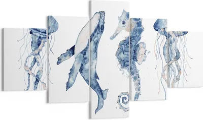 Produktbild von Bild auf Leinwand - Leinwandbild - 5 Teile - Tiere Marine Kinder - 125x70cm - Wand Bild - Wanddeko - Wandbilder - Leinwanddruck - Bilder - Wanddekoration - Leinwand bilder - Wandbild - EA125x70-4262