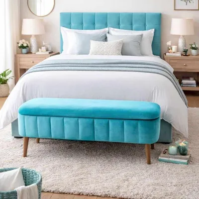 Productafbeelding van Hanah Home, hoogwaardige poef (100% melamine) in turquoise, 90 cm | 100% Babyface