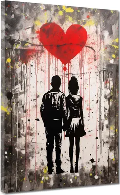 Produktbild von Liebespaar Leinwandbild Abstrakt Street Art Wandbild Kunstdruck XL Deko: 90x120x2cm