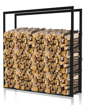 Obrázek produktu pro Stojan na palivové dříví - Kovový stojan na krb - Černý - Venkovní - 100 x 100 x 25 cm
