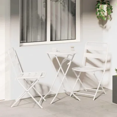 Zdjęcie produktu dla Zestaw mebli ogrodowych Maison Exclusive - stolik i 2 krzesła, biały, stal