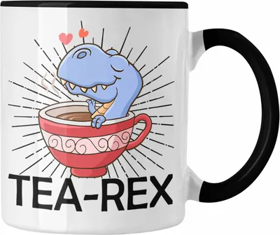 Produktbild von Trendation - Tea Rex Tasse Geschenk Wortspiel T-Rex Dinosaurier Geschenkidee (Schwarz)