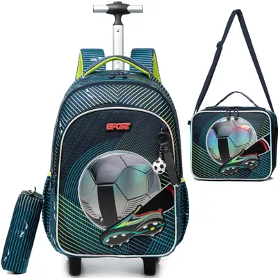 Produktbild von Schulranzen mit Rollen Kinder Schultasche Fußball Trolley Grün 42cm