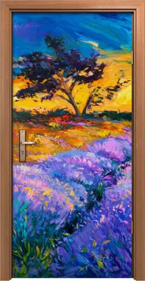 Produktbild von Türposter 90x200 cm Türaufkleber Türtapete Türfolie Klebefolie Lavendelfeld Sonnenuntergang Baum