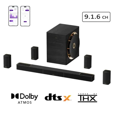 Productafbeelding van ULTIMEA Skywave X100 9.1.6 Soundbar met 10" subwoofer, Dolby Atmos, 1500W, surround sound systeem voor thuisbioscoop en TV, ondersteunt 8K HDR