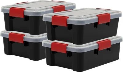 Productafbeelding van Iris Ohyama luchtdichte opbergboxen van kunststof met deksel, 10 liter, set van 4, zwart, met een hermetische en waterdichte sluiting, stevige kliksluitingen, stapelbaar, beschermt tegen stof, BPA-vrij, AT-S