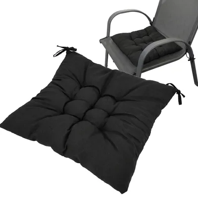 Zdjęcie produktu dla Poduszka na krzesło fotel taboret ogrodowa balkonowa wiązana pikowana czarna 35x35 cm miękka na siedzisko