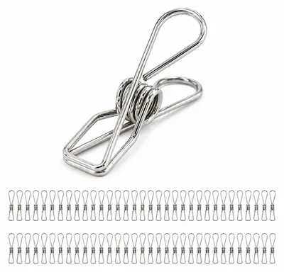 Image de lot de 100 pinces à linge en acier inoxydable [5,3cm x 1cm] | Pinces multi-usages pour linge délicat, serviettes | Pinces universelles pour corde à linge | Pinces à linge | Pinces de fixation Pinces à notes | Résistant au vent | 100 pièces