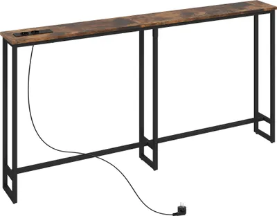 Image de HOMCOM Table console étroite, table d'entrée avec prises de courant et USB, bout de canapé style industriel, pour entrée couloir salon, 160 x 20 x 80 cm, marron