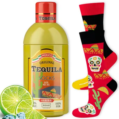 Produktbild von Socken in Flasche - Ideal für ein Geschenk - Tequila Motiv von SOXO - Herren - Baumwolle - Lustige und bunte - Größe: 40–45