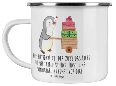 Produktbild von Mr. & Mrs. Panda Teetasse 2022 Geburtstag - Weiß - Geschenk, Happy Birthday, Licht der Welt erblickt, Geburtsjahr, Glückwunsch, Alter, Pott, Teebecher, Emaille Tasse