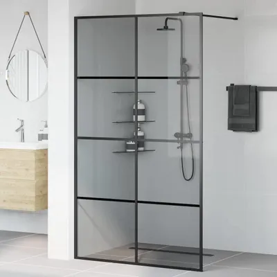 Produktbild von "Winter Sale" Walk-in Duschwand Schwarz 115 x 195cm Gehärtetes Glas - clorisNeu477803 - Duschabtrennungen