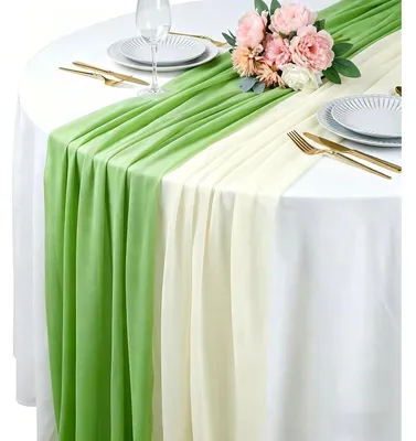 Produktbild von Tischläufer Chiffon Weiß & Grün 75 x 300 cm