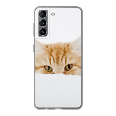 Produktbild von MuchoWow® Handyhülle Schutzhülle Hülle für Samsung Galaxy S21 Katze - Rot - Weiß - Mädchen - Jungen - Kind Silikon Softcase Handy Hülle - Softcase