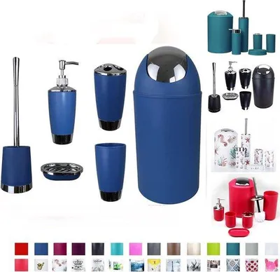 Produktbild von Famanu Badset 6-teilig mit Seifenspender und Toilettenbürste - Dunkelblau