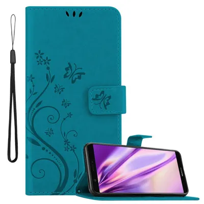 Obrázek produktu pro Cadorabo Case for Huawei P SMART 2018 / Enjoy 7S Protective Cover in Blue Pouzdro na mobilní telefon Kryt pouzdro Flowers Flower