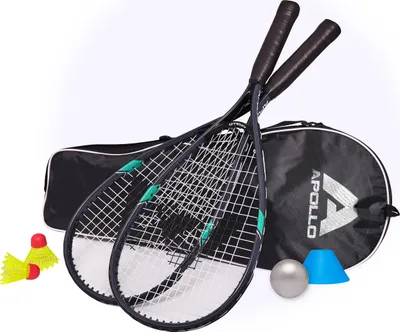 Produktbild von Apollo Speed Badminton Set | Badminton Schläger in versch. Farben | Federball Set | Squash Schläger Set | Badminton Tasche und Badmintonschläger | Federball Schläger | Federball Set Kinder - grau/mint