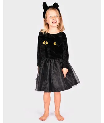 Produktbild von Den Goda Fen Kostüm Katzenkleid schwarz mit Haarreif 110-116cm 4-6 Jahre