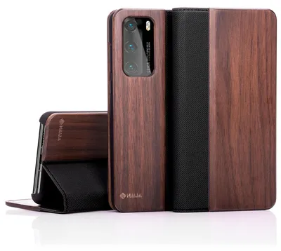 Zdjęcie produktu dla NALIA Etui z klapką z prawdziwego drewna do Huawei P40, drewniane etui na telefon komórkowy z klapką 360°
