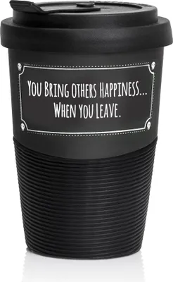 Produktbild von Pechkeks Kaffee Thermobecher to go Porzellan mit Deckel, Spruch "HAPPINESS", Größe 300ml, matt schwarz
