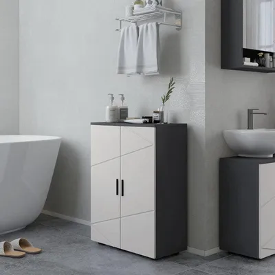 Image de Armoire de salle de bain à double porte - Étagères en verre réglables - 60x30x82 cm - Gris