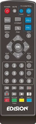 A remote control for an Edision receiver.