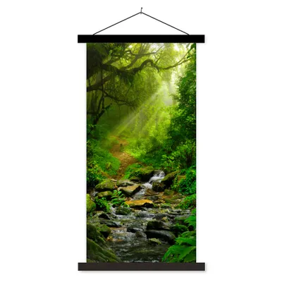 Produktbild von MuchoWow® Textilposter Dschungel - Wasser - Laub - Sonne - Natur 90x180 cm mit schwarzem Rahmen - Dekoration Wohnzimmer