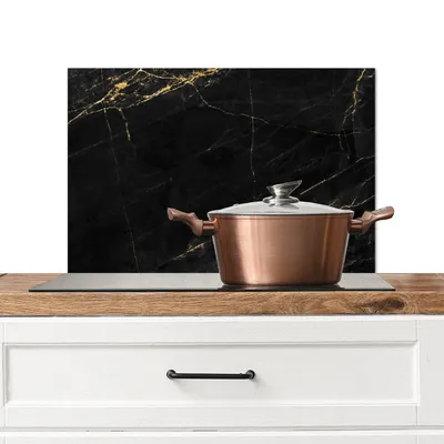 Produktbild von KitchenYeah®  Spritzschutz Küche - Küchenrückwand - Wandschutz für Herd und Spüle - Marmoroptik - Luxus - Schwarz - Gold 60x40 - Alu-Dibond (Alternative zum Spritzschutz aus Glas) - Hitzebeständig - H