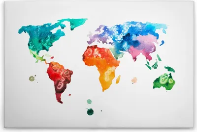 Produktbild von Leinwandbild Abstrakt 60 x 90 cm - Wandbild Weltkarte Bunt Blau - Keilrahmen Karte Wohnzimmerdeko Wanddeko Wandgemälde