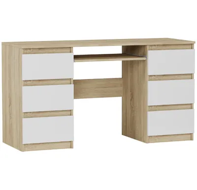 Obrázok produktu pre Počítačový písací stôl 135 cm, 6 zásuviek, FRAMIRE N-32, mix sonoma