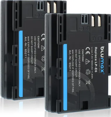 Produktbild von 2x Blumax Akku | für Canon LP-E6 Digitalkamera | Kapazität 1600mAh  |Spannung 7,4Volt | Video- und  Kamerazubehör