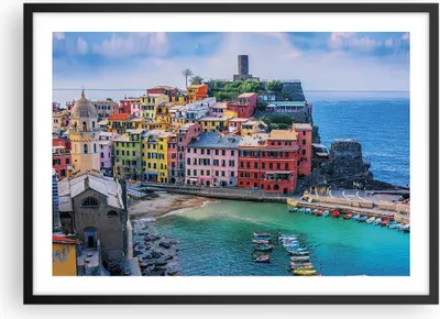 Produktbild von Gerahmtes Poster - Schwarzer Rahmen - Farben Gebäude Italien - 70x50 cm - Wand Bild - Wanddeko - Wandbilder - Kunstposter - Wandposter - Bilderrahmen - Bilder - Kunstdruck - P2BAA70x50-5015