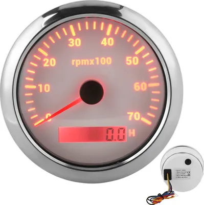 Obrázek produktu pro Otáčkoměr 85 mm, 0–7000 ot./min, nastavitelné 7barevné podsvícení pro automobilové/lodní motory, 9–32 V DC, bílá