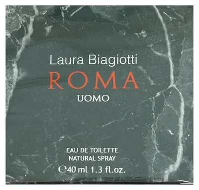 Zdjęcie produktu dla Laura Biagiotti Roma Uomo, Mężczyźni, 40 ml, Butelka jednorazowa, Bazylia, Grejpfrut, Laur, Mandarynka, Geranium, Bursztyn, Cedr, Massoia, Piżmo, Drzewo sandałowe, Wanilia