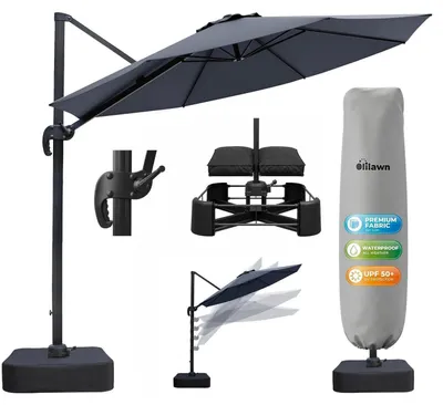 Zdjęcie produktu dla Parasol ogrodowy, średnica 305 cm, obrotowy o 360°, regulacja nachylenia w 5 stopniach, kolor: ciemnoszary, z podstawą