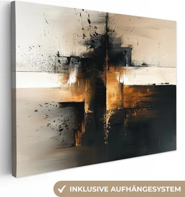Obrázek produktu pro OneMillionCanvasses® - Plátno na zeď - Moderní - Černá - Barva - Zlatá, nástěnná malba, nástěnné dekorace obrazy obývací pokoj, 120x90cm