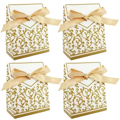 Produktbild von Süßigkeitsschachteln 50 Stück - Goldene Papierschachteln - Geschenkboxen für Hochzeiten - Geburtstage - Weihnachten - Hochwertiger Karton - Geschenkkarton
