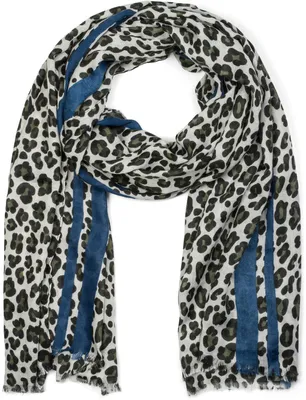 Produktbild von styleBREAKER Damen Schal mit Leo Muster und farbigem Streifen | Weiches Material mit Fransen | Animal Print Tuch in One Size